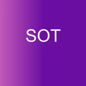 Vita versaler "SOT" centrerade på en lila bakgrund med en subtil gradient från vänster till höger, som representerar varumärket sot.se.